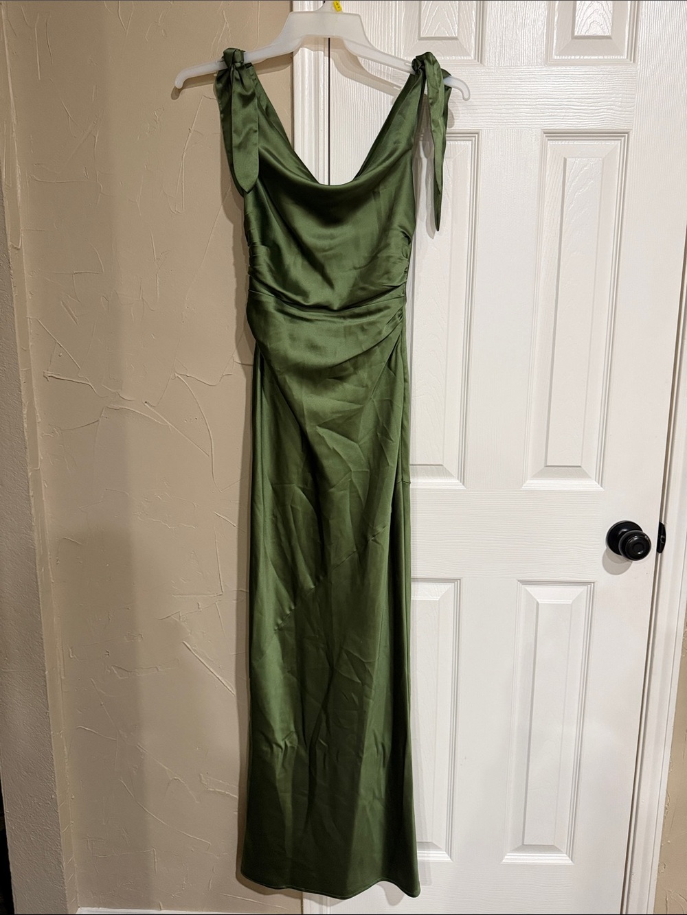 Petal & Pup Olive Green Satin Maxi Dress with Tie Straps
